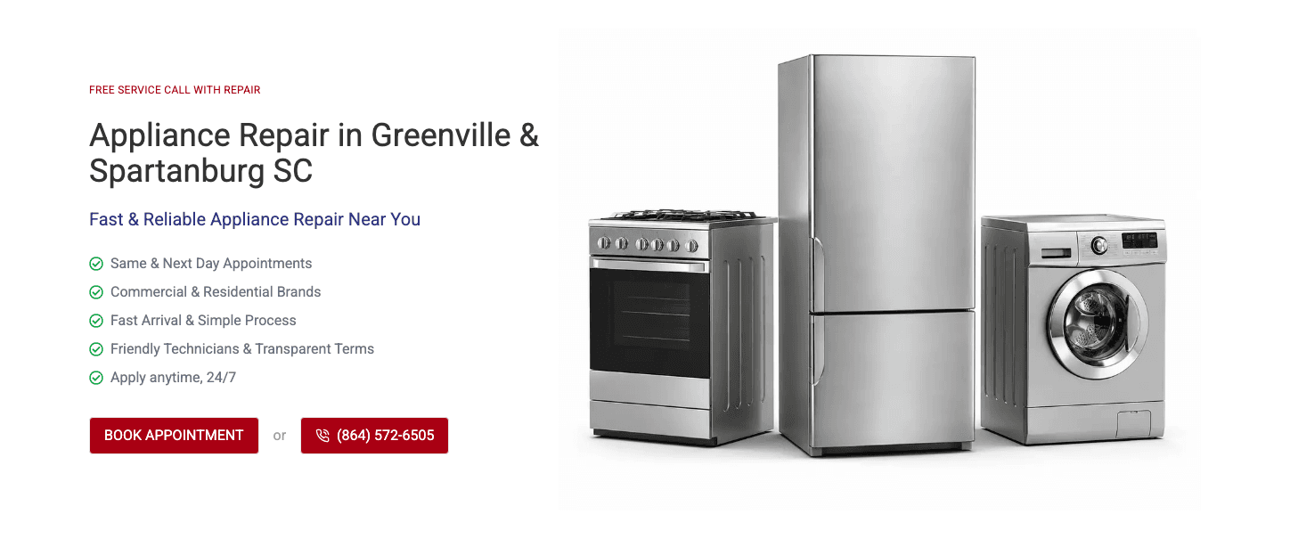 ProFIX Appliance Repair website homepage hero section